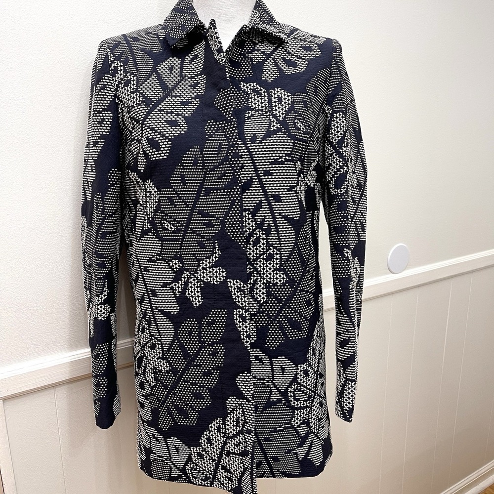 J. Mclaughlin Women's Hester Raffia Palm Leaf Jacket‎ Navy White XS